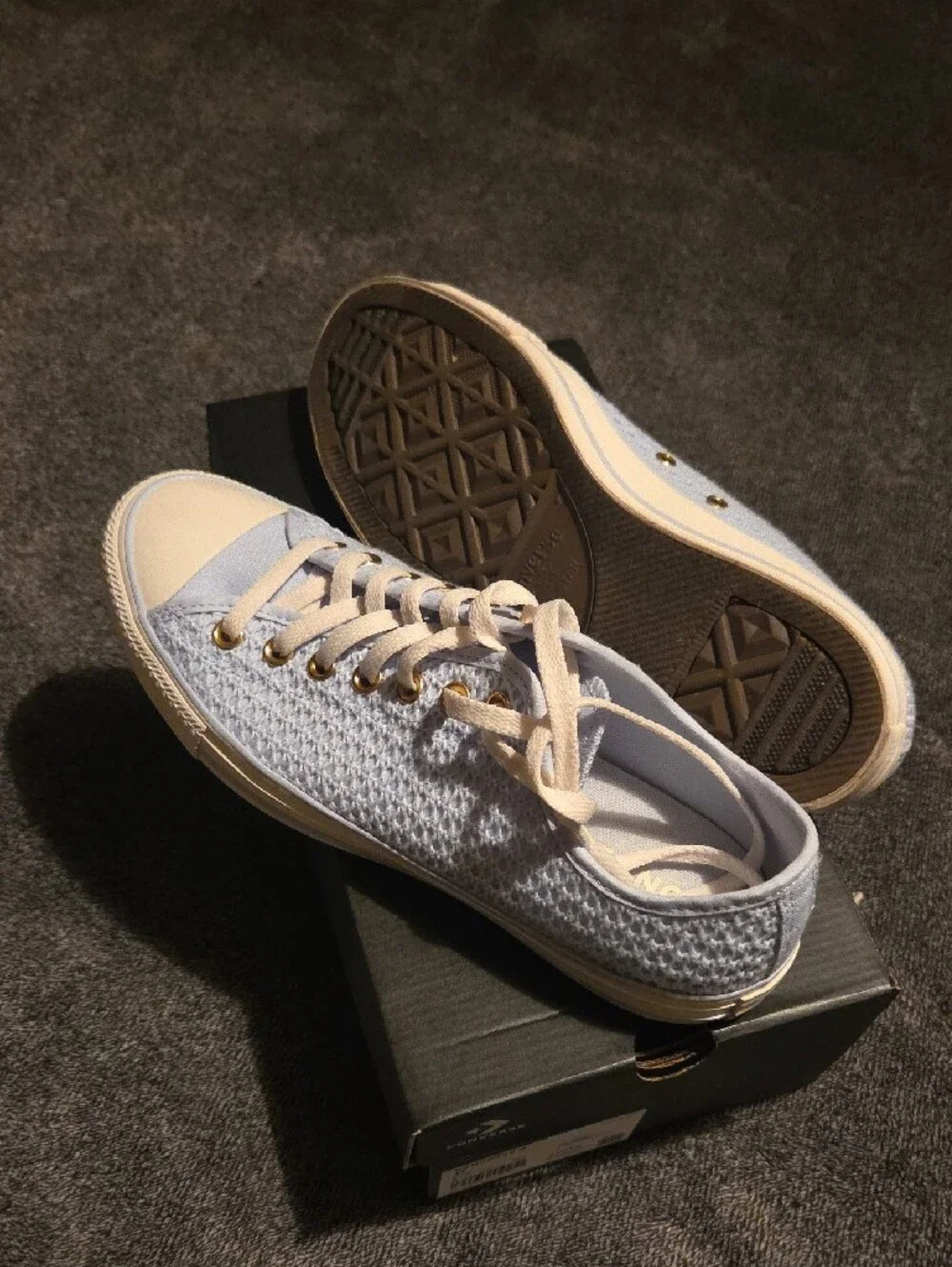 Converse Light Blue Knit Low-Top Sneakers with Cream Accents